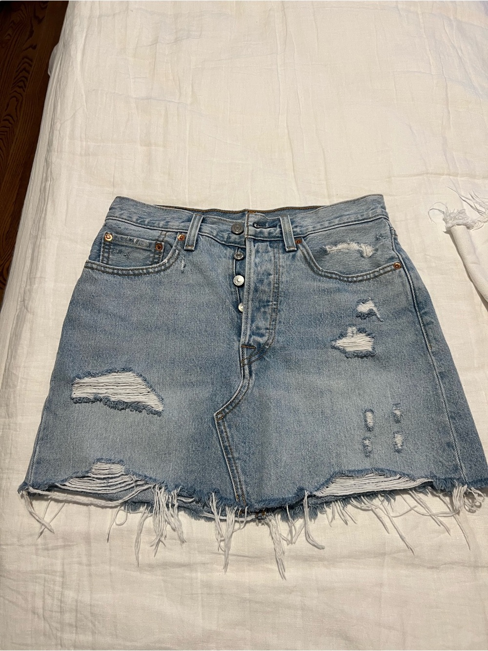 Levi's Light Blue Distressed Denim Button-Front Mini Skirt